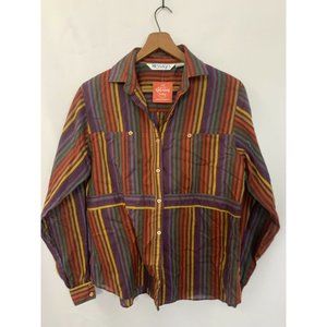 Messages women’s sz 10 vtg 80s vertical stripe multi color button up shirt